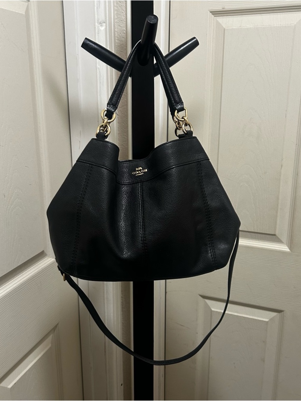 Coach Black Leather Shoulder Hobo with Gold Hardware